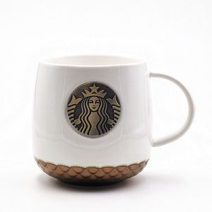 星巴克经典复古女神鱼尾黑白人鱼周年庆铜章马克杯 情侣咖啡杯子