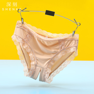 开裆免脱冰丝内裤女情趣性感镂空超薄蕾丝火辣诱惑可插入三角裤衩