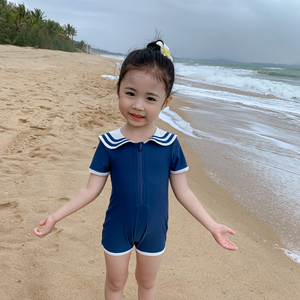韩国ins女童连体海军风沙滩泳衣洋气时尚温泉度假速干可爱游泳衣