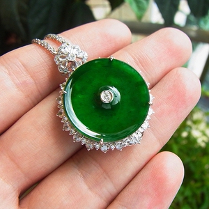 英子珠宝高冰帝王绿翡翠平安扣吊坠挂件天然真品18k金镶钻收藏级