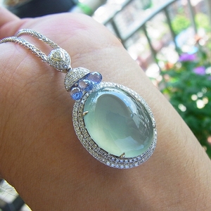 英子珠宝高冰种晴水翡翠大蛋面挂件厚实吊坠真品a货18k金镶嵌宝石