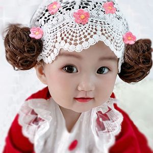 婴儿发带满月百天周岁生日女宝宝囟门帽假发女童蕾丝公主弹性头饰