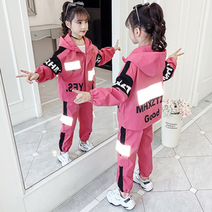 【断码】女童春秋装发光工装套装韩版洋气儿童春季两件套女中童潮