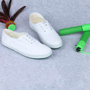 白色平底帆布鞋女士平底白网鞋老式练功鞋系带小白鞋学生白球鞋女