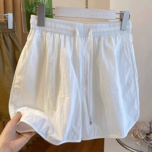速干白色短裤女夏季2024新款小个子休闲运动短裤松紧腰薄款阔腿裤