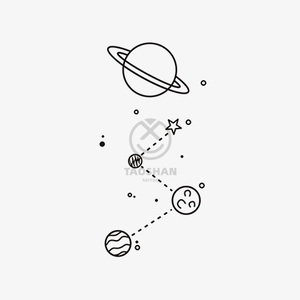 太阳系星系星球天空简约ins花臂黑色图案太空防水纹身贴