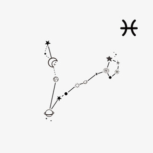 十二星座之双鱼座简约线条星球宇宙小清新纹身贴