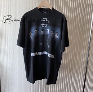 balenciaga/巴黎世家 德国战车人像乐队印花 做旧圆领短袖男女t恤