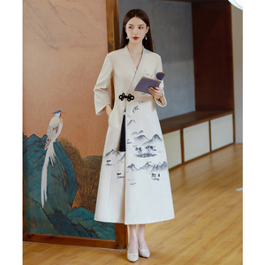 秋冬新中式毛呢大衣长款外套女2022年新款高端复古国风旗袍外搭女