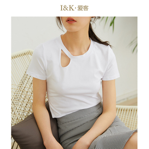 爱客破洞短袖心机t恤女小众2019夏季新款韩范白色短款紧身上