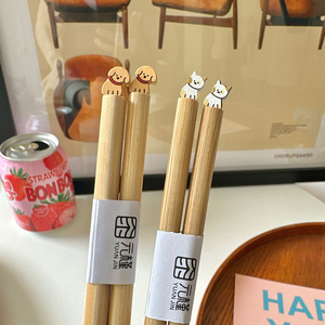 筷子上长出了猫子和狗子韩式创意筷子竹制筷家用分餐筷子儿童筷子