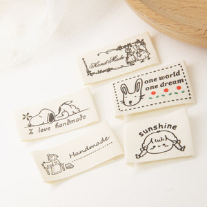 纯棉现货手工布标折边黑色女孩缝纫机兔兔史努比标签辅料缝纫DIY