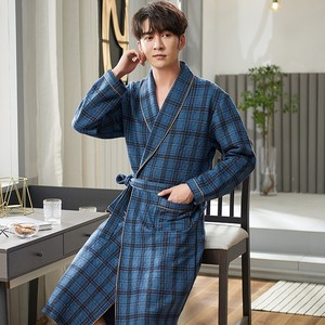 睡袍男士秋冬加厚纯棉长款春秋款薄款夹棉浴袍睡衣加大码全1105y