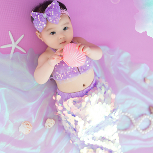 上海展会新款美人鱼主题百天周岁摄影服装道具紫色抖音童话人鱼服