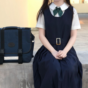 米豆秀秀家   藏兰色背心裙春秋款jk制服学生连衣裙背心裙