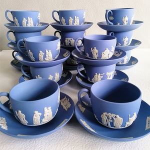 wedgwood蓝色浮雕陶瓷咖啡杯子欧式优雅精品茶杯怀旧复古装饰摆件