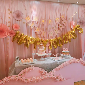 女宝宝粉色系列100天百日宴酒店布置背景墙面装饰百岁宴铝膜气球