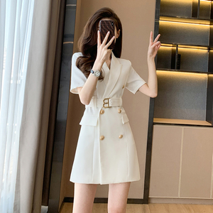 夏季新款小香风法式高级感白色西装连衣裙女时尚气质高端职业裙子