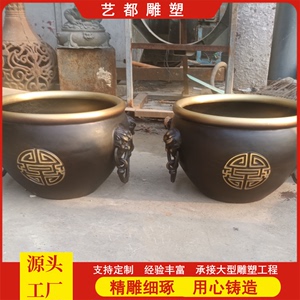 铜雕大缸雕塑铸铜大缸摆件纯铜大缸直径1.5米口径1.2米厂家定做