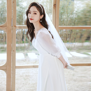 白色领证登记晚礼服女2022新款夏轻奢小众高级感聚会小个子伴娘服