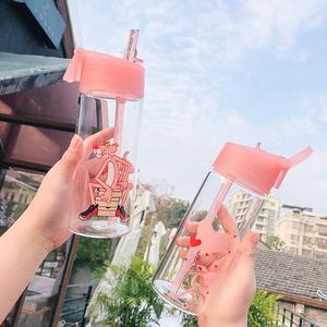 韩国可爱粉红豹吸管玻璃水杯耐热孕妇成人吸管杯粉嫩少女心情侣杯