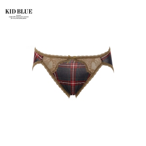 kid blue可可方格系列三角裤弹力蕾丝腰带拼接女士内裤kilh118