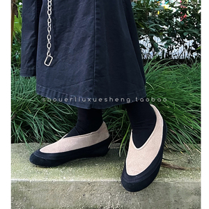 真皮豆豆棉鞋女冬外穿羊羔毛毛加绒里浅口复古奶奶乐福鞋子尼姑鞋