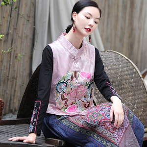 民族风重工刺绣盘扣复古唐装马甲背心对襟上衣女短款无袖坎肩外套