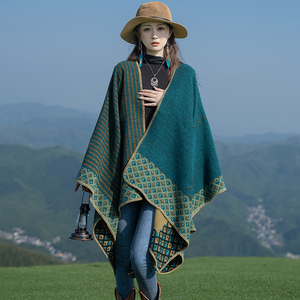 民族风青海西藏云南丽江大理草原旅游穿搭披肩外套披风斗篷式毯子