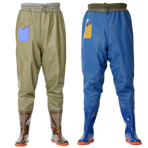 松紧齐腰下水连体雨裤钓鱼连鞋裤叉裤雨鞋涉水捕鱼裤防水耐磨防滑