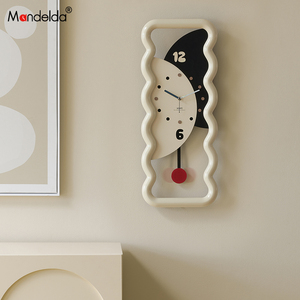 Mandelda免打孔奶油风艺术挂钟客厅现代简约钟表时尚大气创意时钟