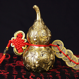 八卦纯铜葫芦招财镇宅五帝钱小挂件摆件客厅装饰品黄铜铸造葫芦