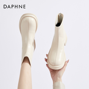 达芙妮白色短靴女靴子2024年新款秋冬季英伦风马丁靴瘦瘦靴及踝靴