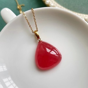 高端宝石冰种红纹石吊坠阿根廷水滴锁骨项链18k金镶桃花正品女款