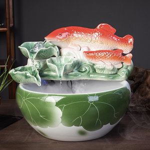 风水招财鱼缸陶瓷流水喷泉客厅加湿器室内桌面摆件创意小型金鱼缸