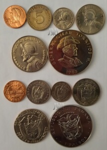 巴拿马钱币 旧版流通硬币一套6枚 含高面值 panama