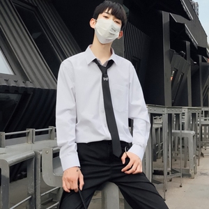学生衬衣白衬衫男领带款长袖学院风高中生的纯白韩版2018潮流帅气