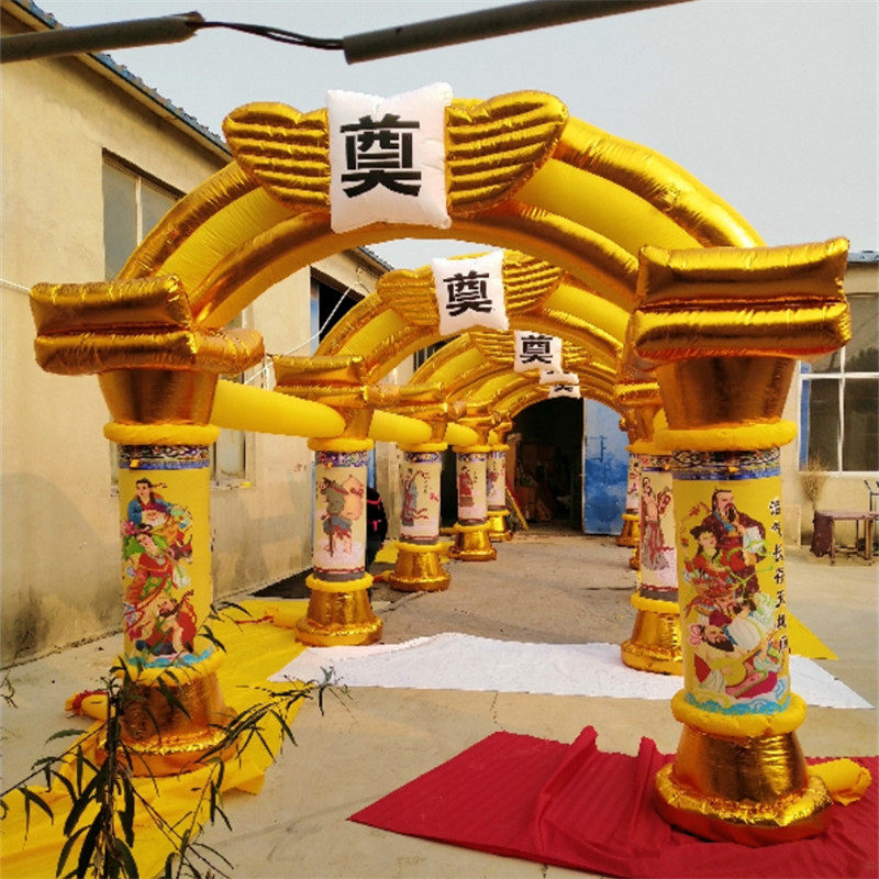 充气气模白事丧事路引五连体拱门彩绘八仙过海彩虹门牌坊莲花柱