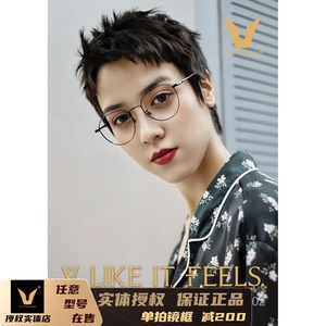 【v牌】微帕塑钢金胶超轻记忆复古学生配镜圆形眼镜框明星款v2501