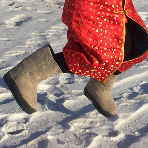 高帮内里羊毛毡靴钓鱼加厚大桶围毡嘎达圆头东北保暖毡疙瘩2021