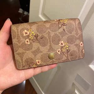 美国直邮coach 蔻驰1941系列老花山茶花logo卡包钱包实用卡容量大