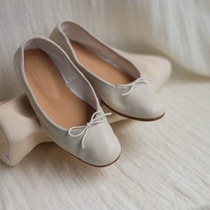 【花边女】 手工芭蕾舞单鞋 浅口平底鞋 真皮骨白色平跟芭蕾