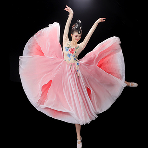 赤伶古典舞演出服女新款中国舞蹈服粉色开场舞大摆裙媚舞演出服装