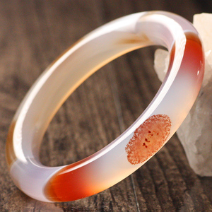 天然荔枝冻玛瑙手镯女款 异象飘花 圆镯子玉镯饰品原石 送证书