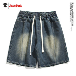 Aape Park短裤男士牛仔裤美式复古潮牌夏季新款休闲裤子五分宽松