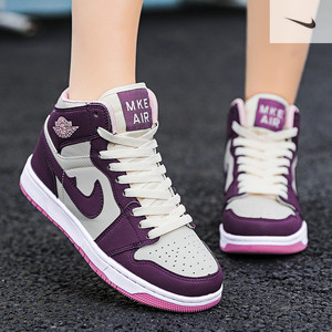 官网正版耐克aj板鞋女鞋高帮樱花粉女神紫ow联名ins潮运动球鞋子