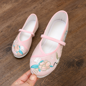 女童汉服鞋古风布鞋中国风古装童鞋汉鞋唐装旗袍鞋儿童表演绣花鞋