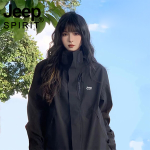 jeep户外冲锋衣女潮牌韩国三合一可拆卸外套春秋防风男登山滑雪服
