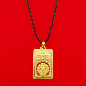 鑫源珠宝黄金吊坠999足金按克男士新款麒麟莲花方牌可转动纯金