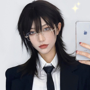 鲻鱼头假发男女通用短发韩版潮流半扎武士头自然蓬松狼尾全头套式